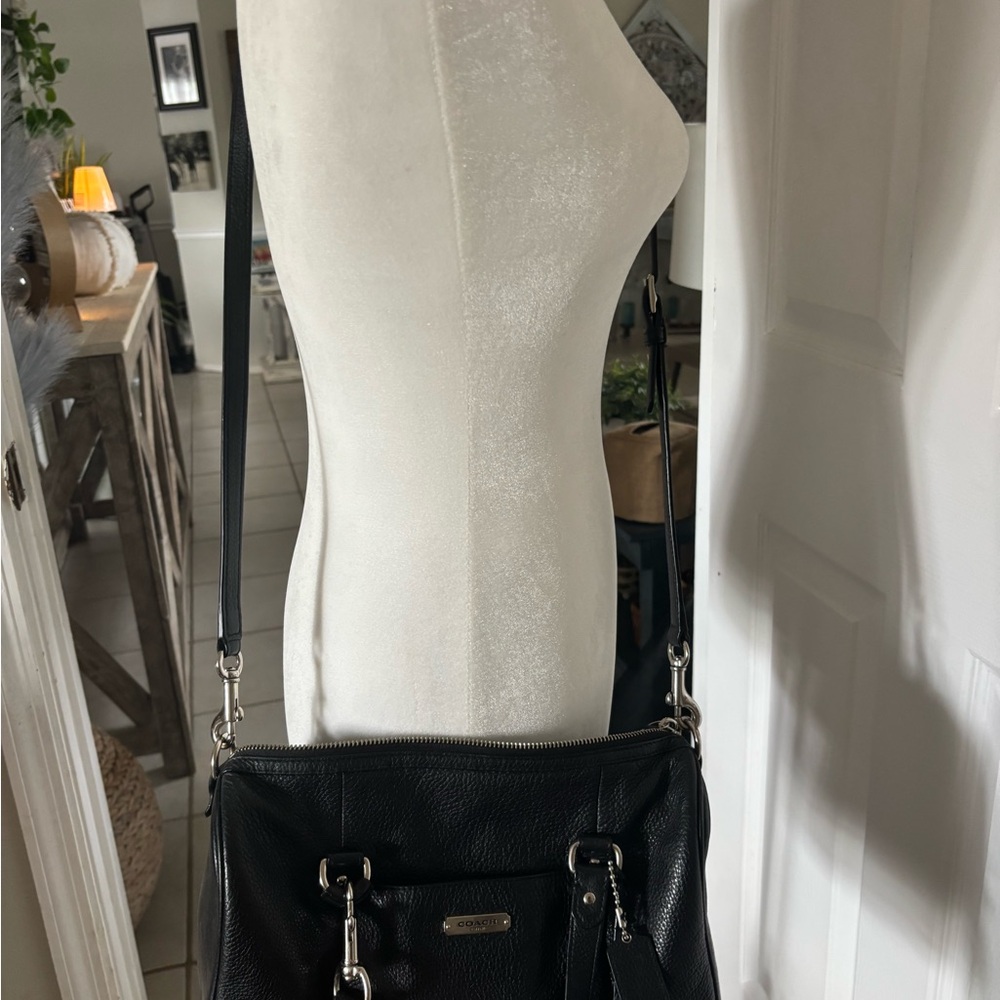 Coach Black Leather Shoulder Bag with Silver Hardware